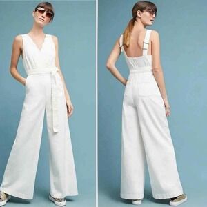 Anthropologie Ivory Wide Leg Jumpsuit